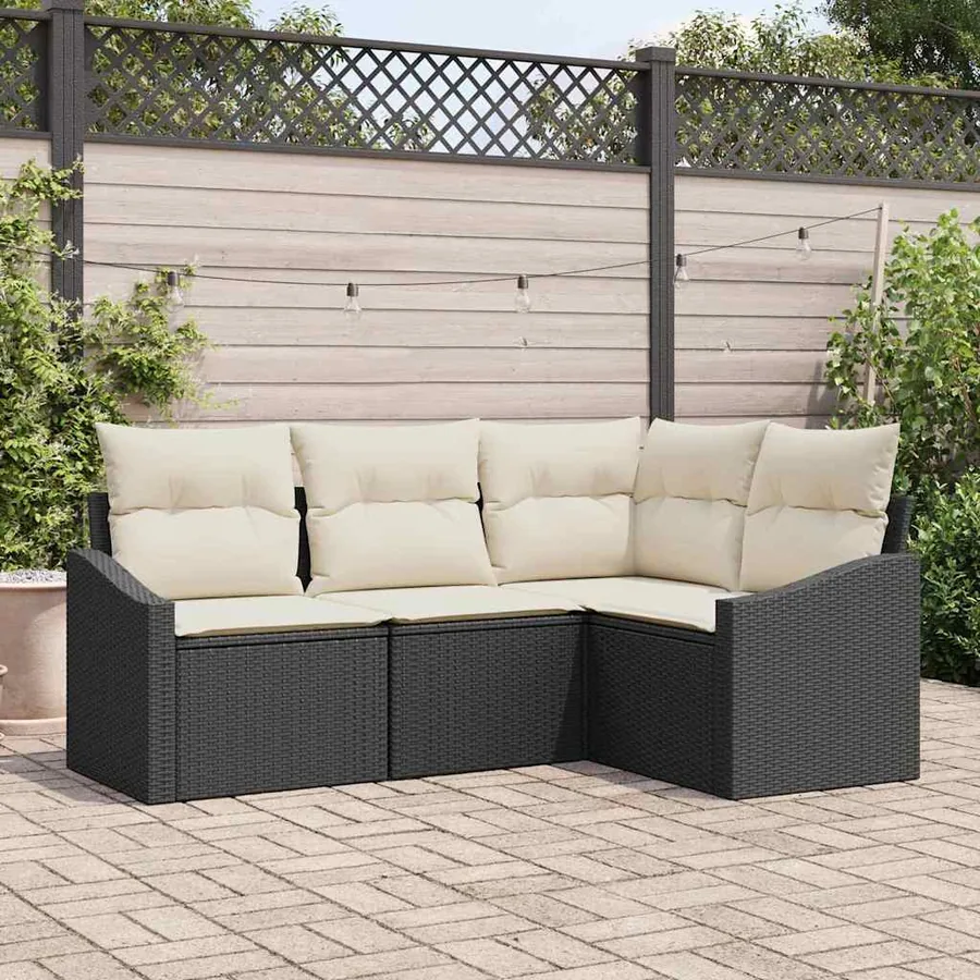 Ensemble de Canapés avec coussin 4 pcs Noir polyrotin