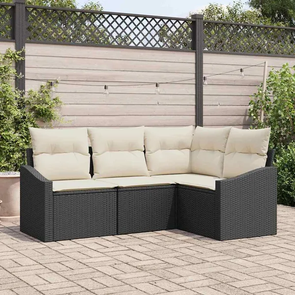 Ensemble de Canapés avec coussin 4 pcs Noir polyrotin