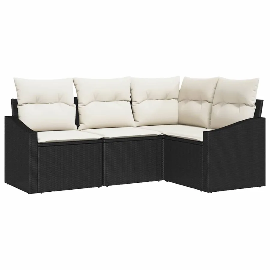 Ensemble de Canapés avec coussin 4 pcs Noir polyrotin - 2