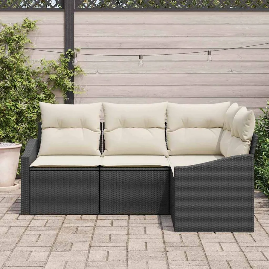 Ensemble de Canapés avec coussin 4 pcs Noir polyrotin - 3