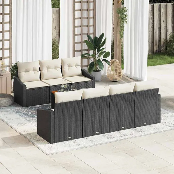 Ensemble de canapé de jardin avec coussin 8 pcs Noir polyrotin