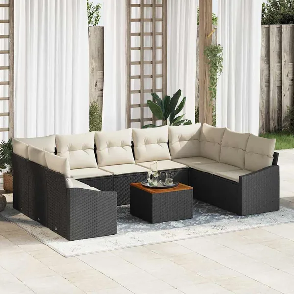 Ensemble de canapé de jardin avec coussin 10 pcs Noir polyrotin
