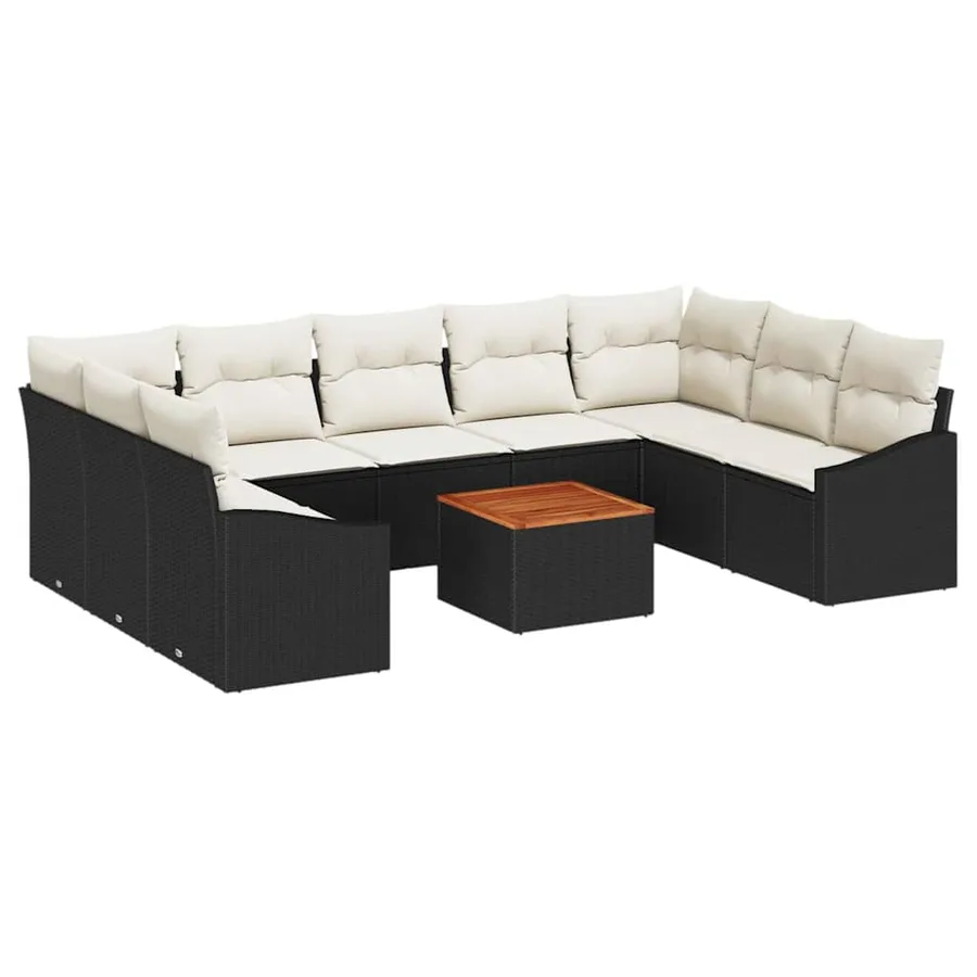 Ensemble de canapé de jardin avec coussin 10 pcs Noir polyrotin - 2