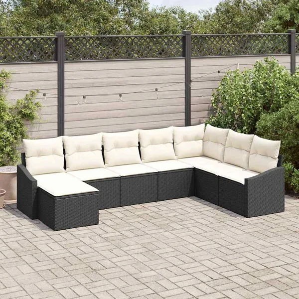 Ensemble de Canapés avec coussin 8 pcs Noir polyrotin