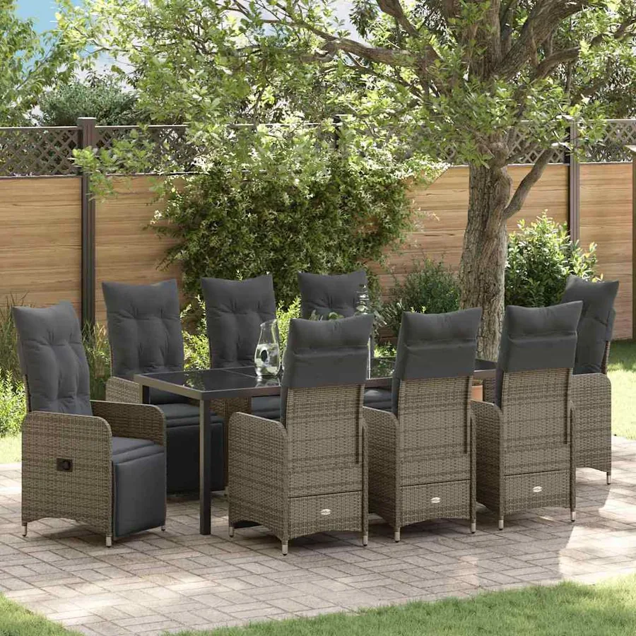 Ensemble de salle à manger pour jardin 9 pcs Gris polyrotin