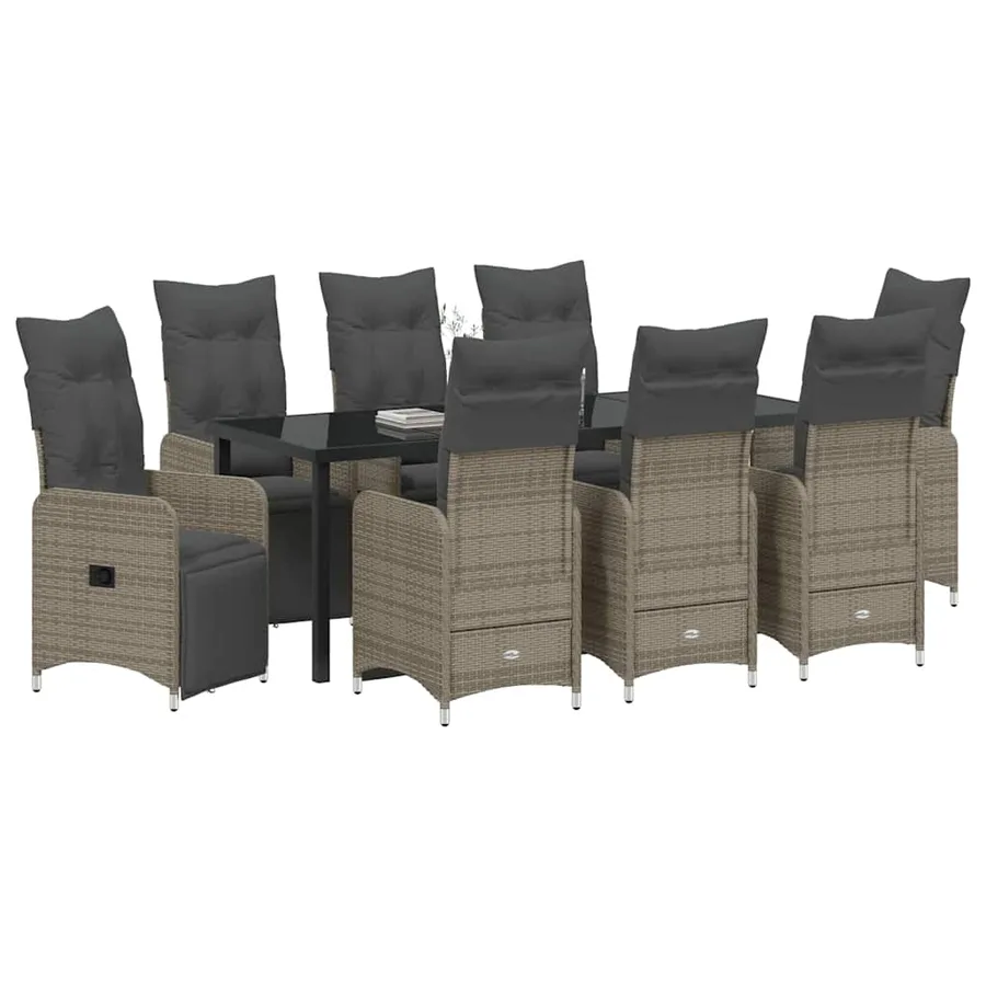 Ensemble de salle à manger pour jardin 9 pcs Gris polyrotin - 3