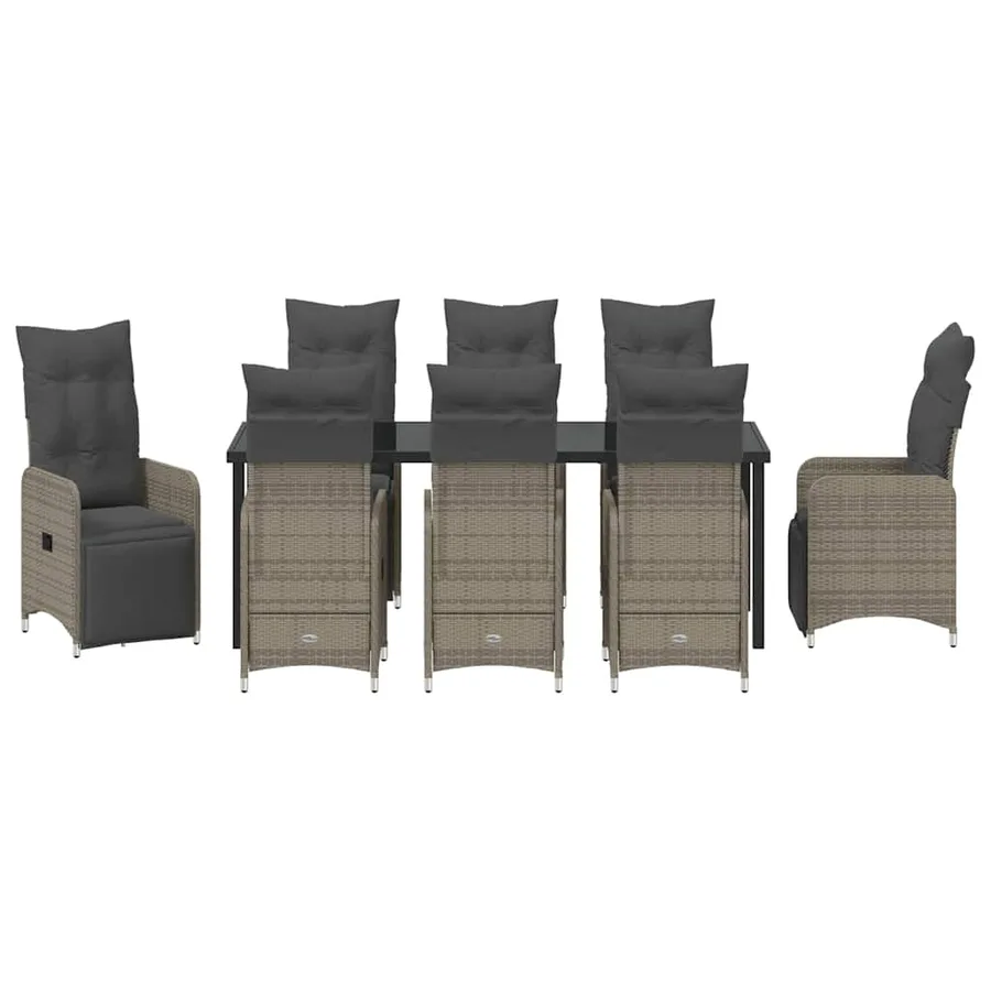 Ensemble de salle à manger pour jardin 9 pcs Gris polyrotin - 7