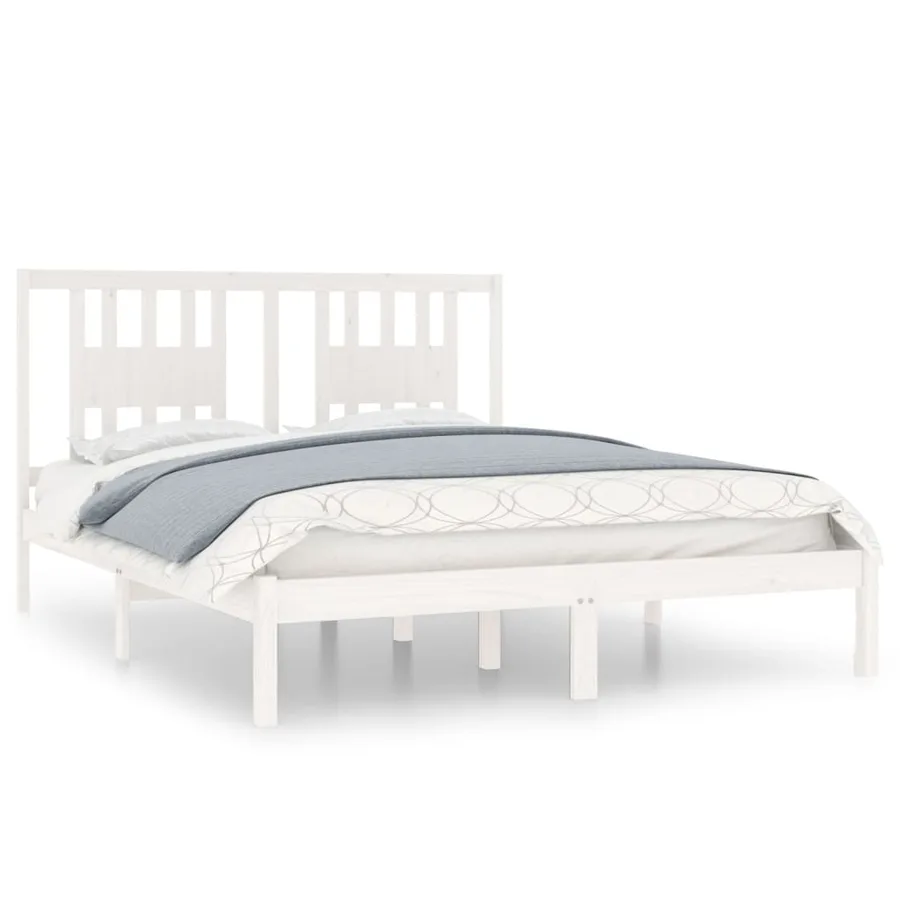 Cadre de lit sans matelas blanc bois massif 140x200 cm - 2