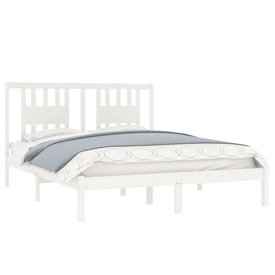 Cadre de lit sans matelas blanc bois massif 140x200 cm - 3