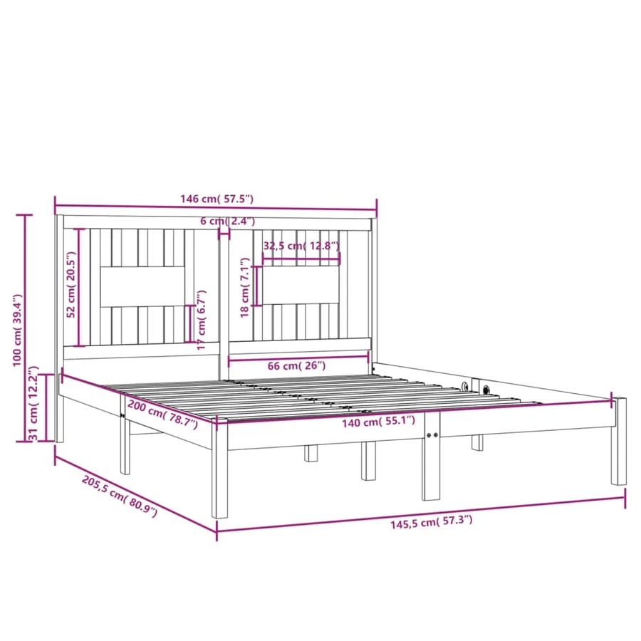 Cadre de lit sans matelas blanc bois massif 140x200 cm - 6