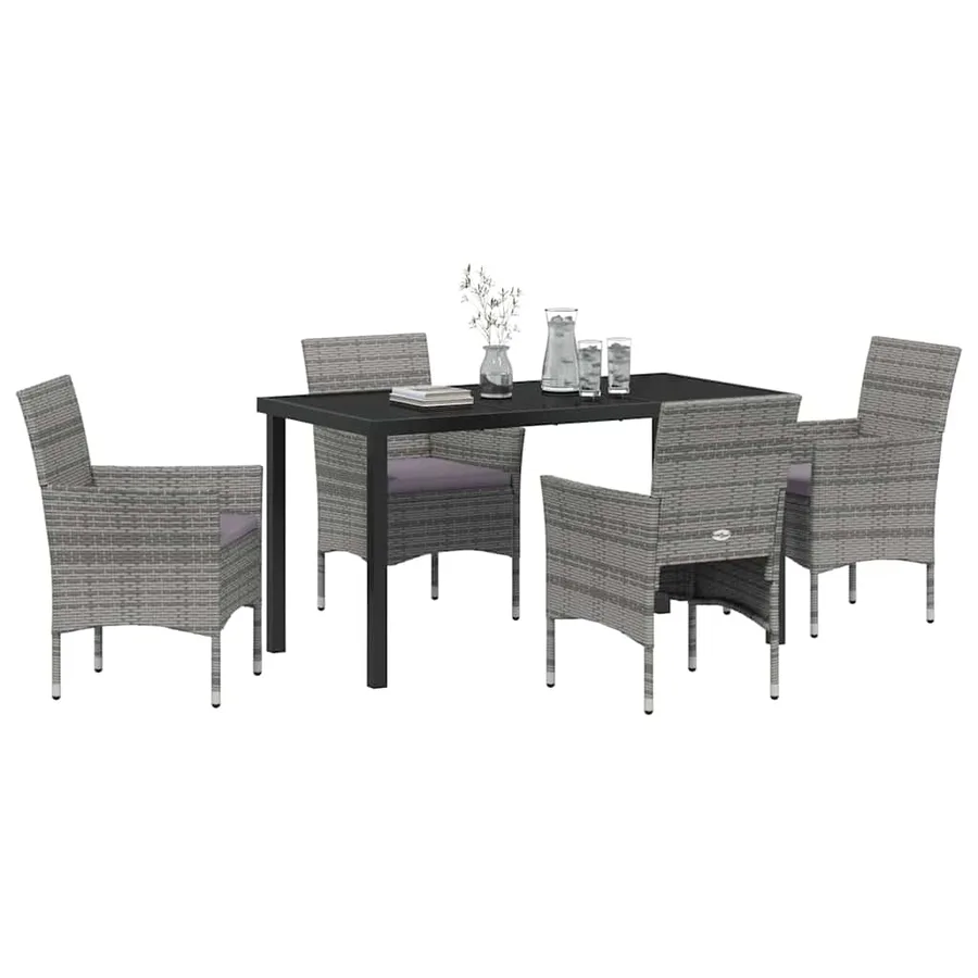 Ensemble de salle à manger pour jardin 5 pcs Gris polyrotin - 3