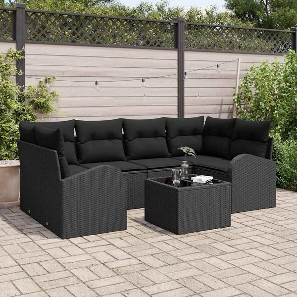 Ensemble de canapé de jardin avec stockage 7 pcs Noir polyrotin