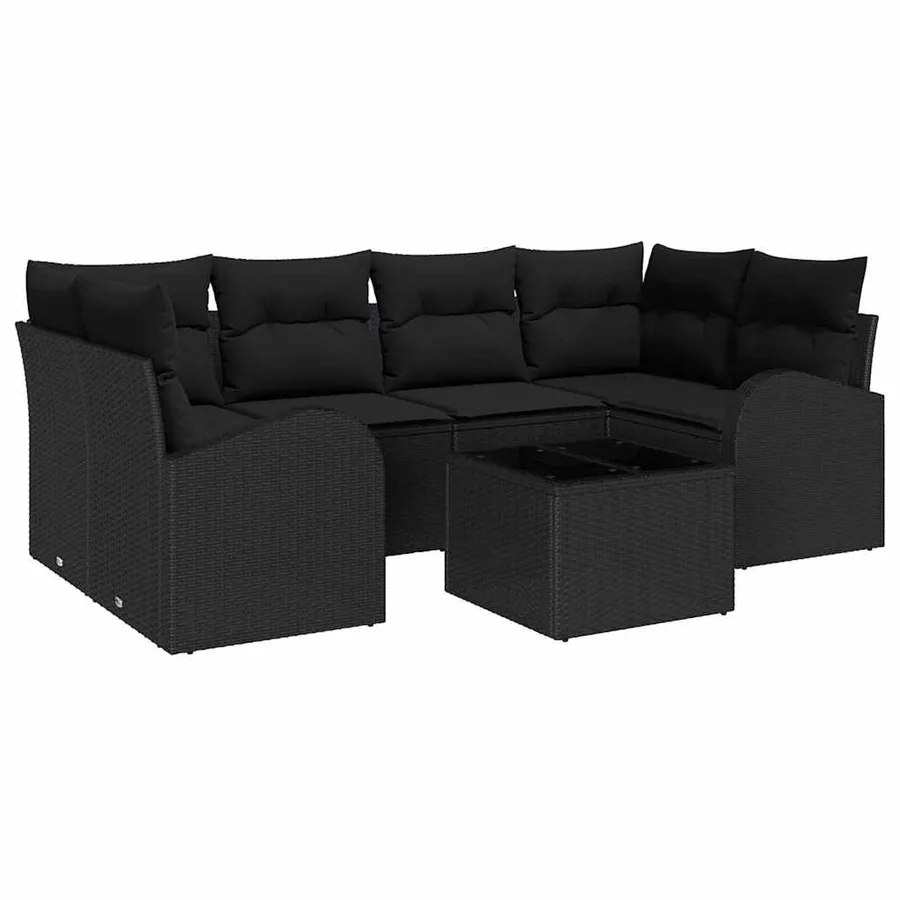 Ensemble de canapé de jardin avec stockage 7 pcs Noir polyrotin - 2
