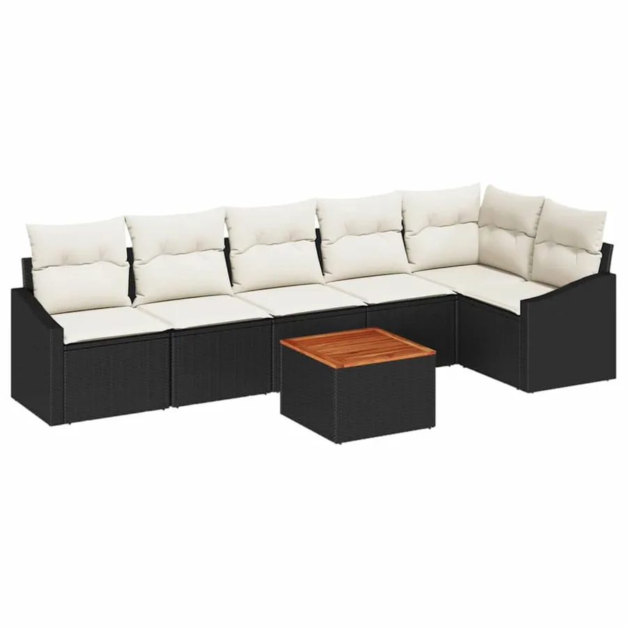 Ensemble de canapé de jardin avec coussin 7 pcs Noir polyrotin - 2