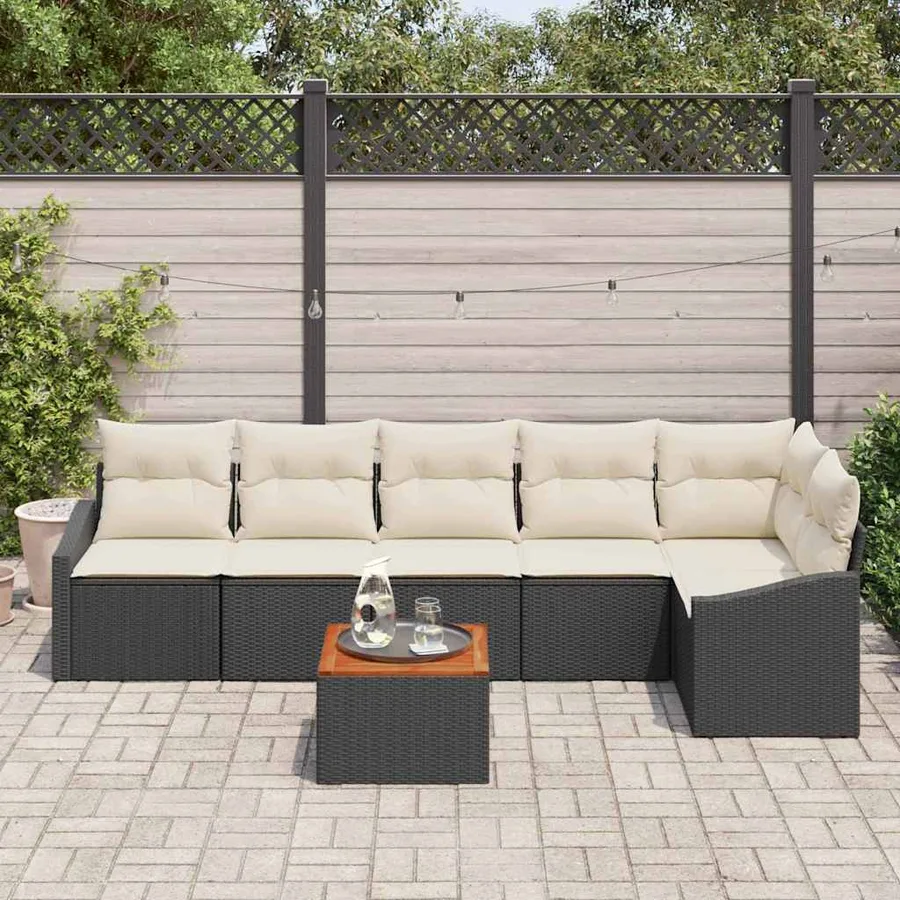 Ensemble de canapé de jardin avec coussin 7 pcs Noir polyrotin - 3