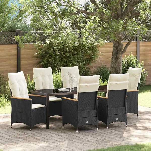 Ensemble de salle à manger pour jardin 7 pcs Noir polyrotin