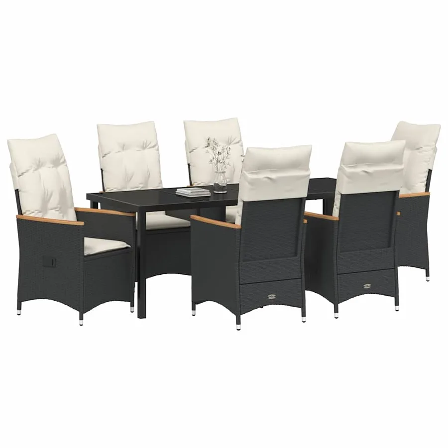 Ensemble de salle à manger pour jardin 7 pcs Noir polyrotin - 3
