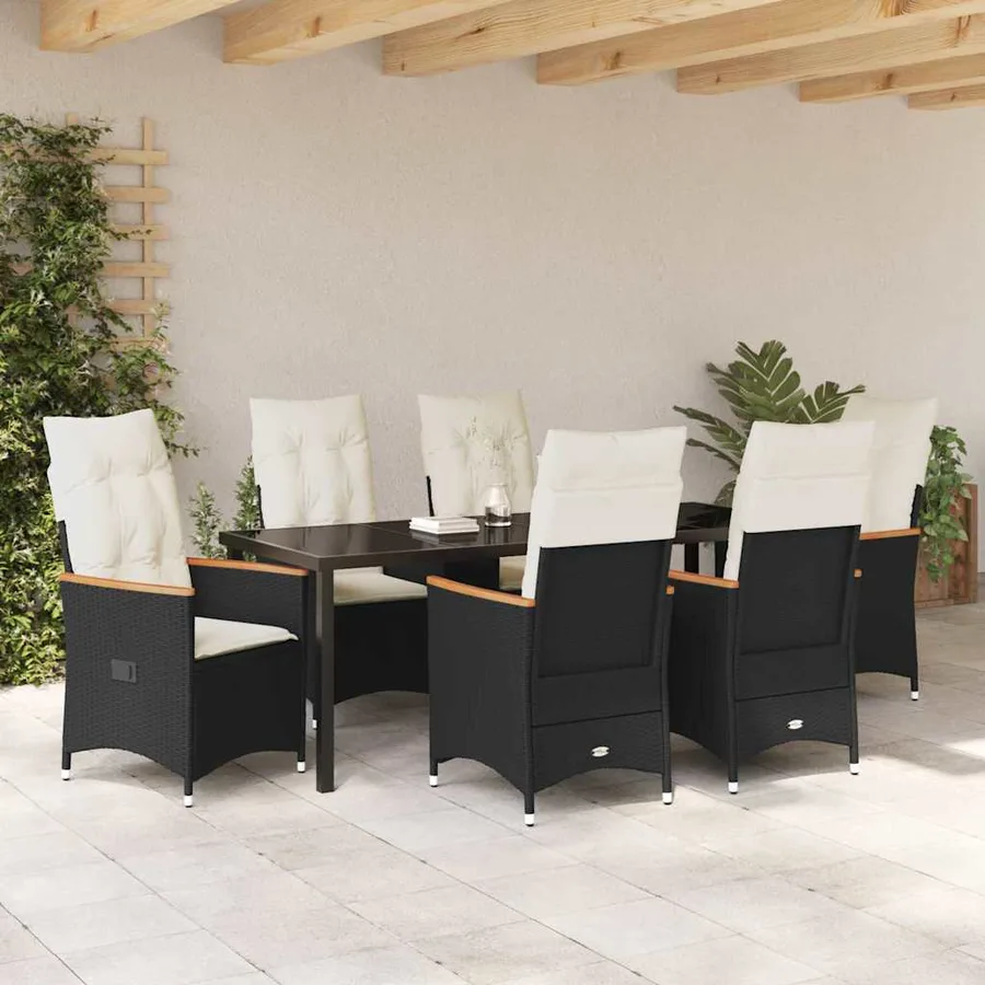 Ensemble de salle à manger pour jardin 7 pcs Noir polyrotin - 4