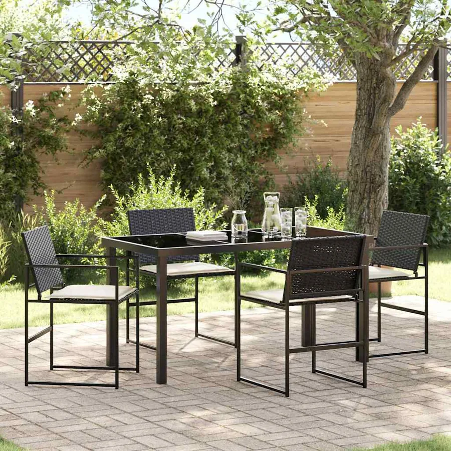 Ensemble de salle à manger pour jardin 5 pcs Noir et Crème