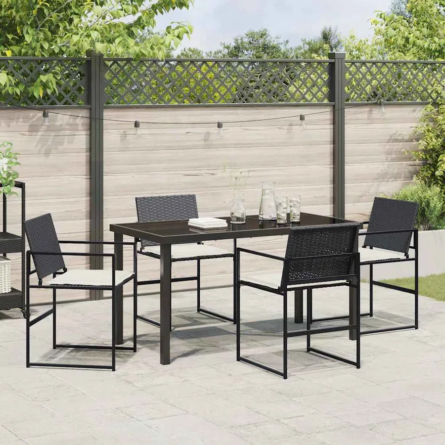 Ensemble de salle à manger pour jardin 5 pcs Noir et Crème - 4