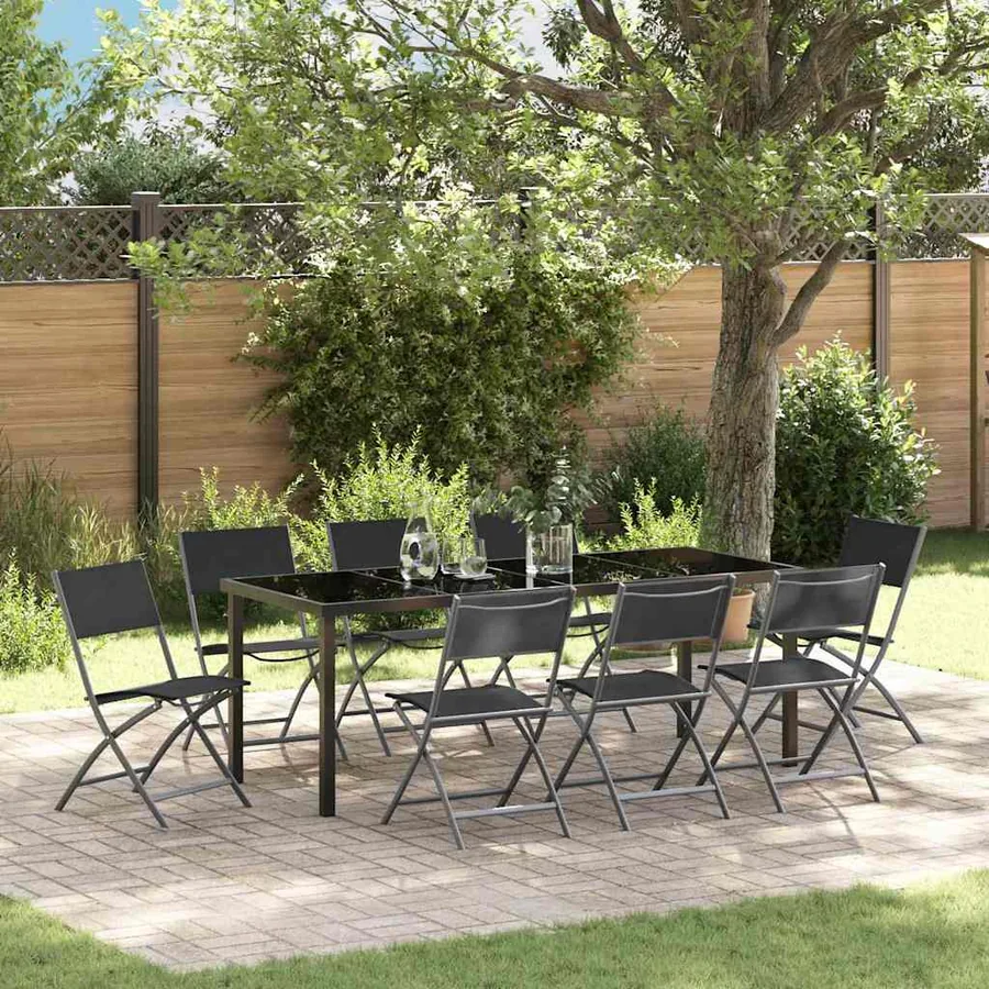 Ensemble de salle à manger pour jardin 9 pcs Noir