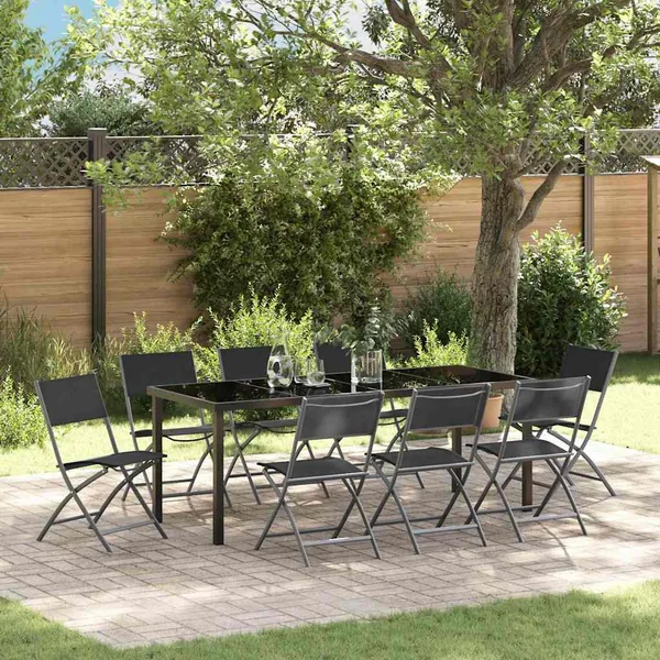 Ensemble de salle à manger pour jardin 9 pcs Noir