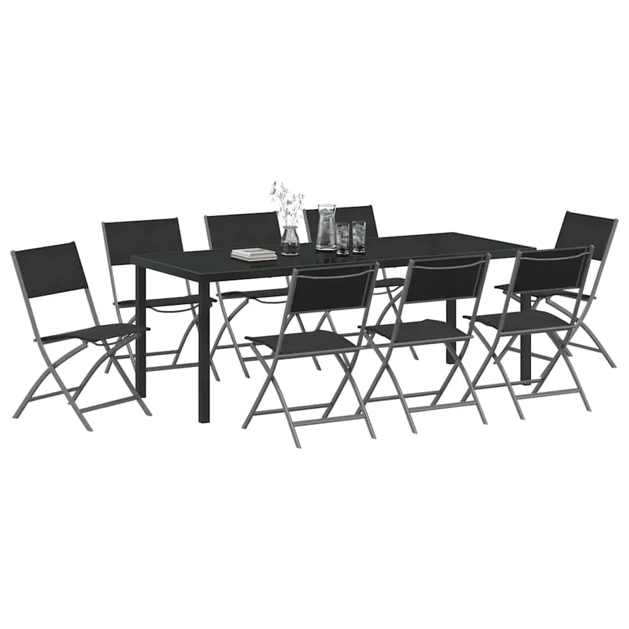 Ensemble de salle à manger pour jardin 9 pcs Noir - 3