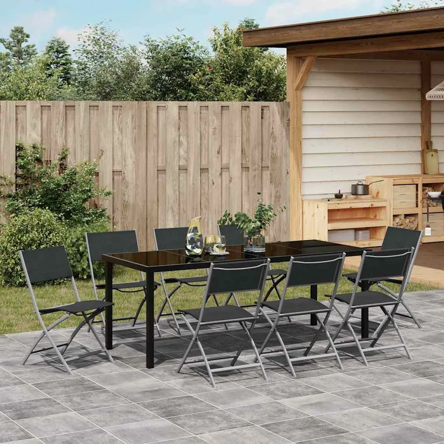 Ensemble de salle à manger pour jardin 9 pcs Noir - 4