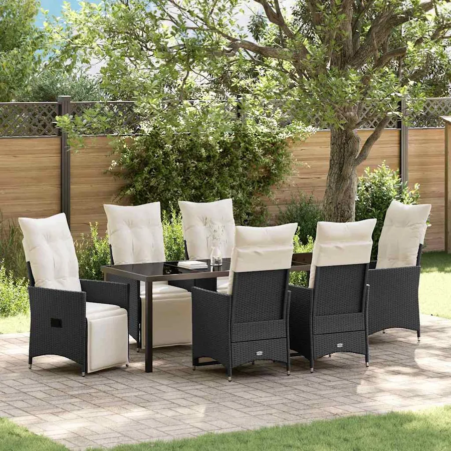 Ensemble de salle à manger pour jardin 7 pcs Noir polyrotin
