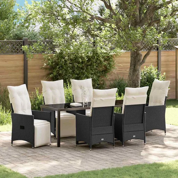 Ensemble de salle à manger pour jardin 7 pcs Noir polyrotin