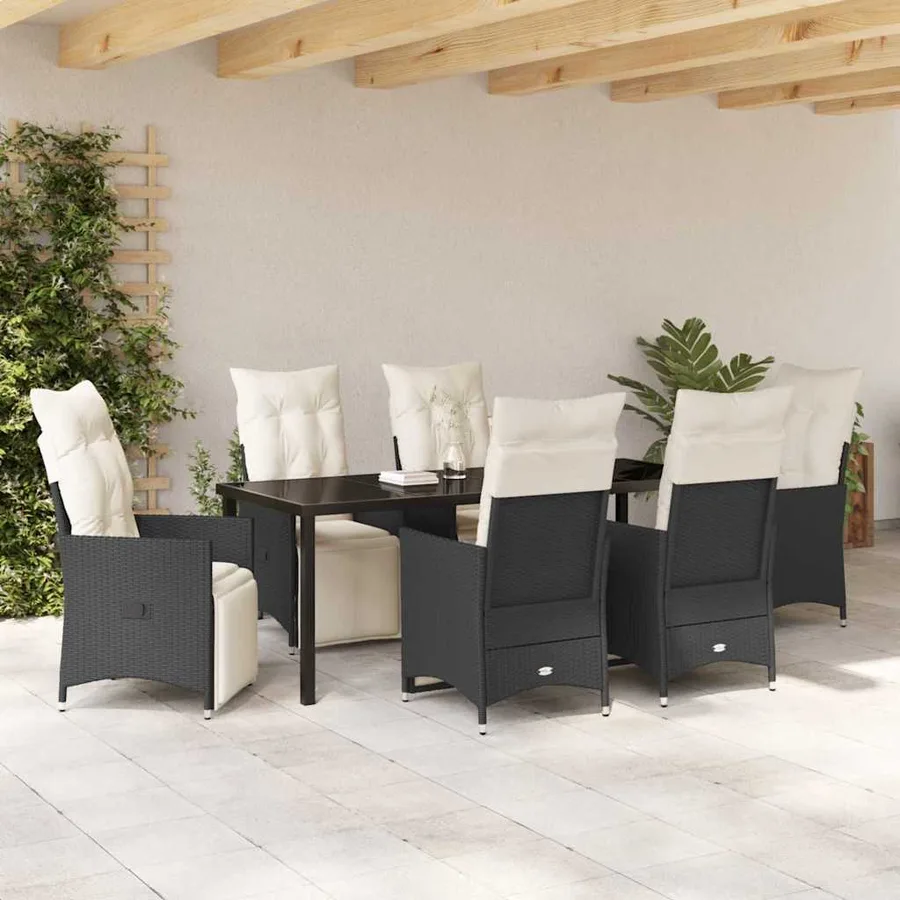 Ensemble de salle à manger pour jardin 7 pcs Noir polyrotin - 4