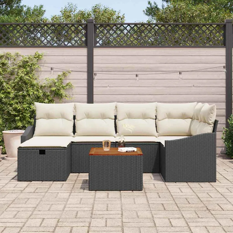 Ensemble de canapé de jardin avec coussin 7 pcs Noir polyrotin - 3