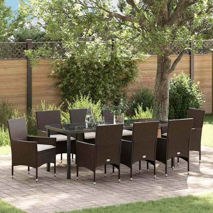 Ensemble de salle à manger pour jardin 9 pcs Marron polyrotin