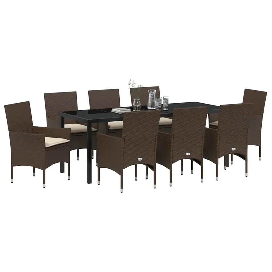 Ensemble de salle à manger pour jardin 9 pcs Marron polyrotin - 3