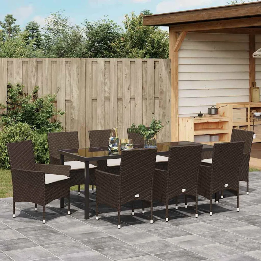 Ensemble de salle à manger pour jardin 9 pcs Marron polyrotin - 4