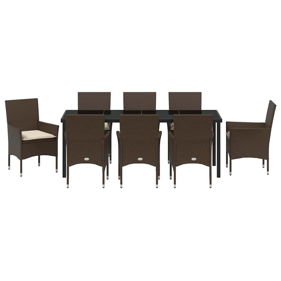 Ensemble de salle à manger pour jardin 9 pcs Marron polyrotin - 7