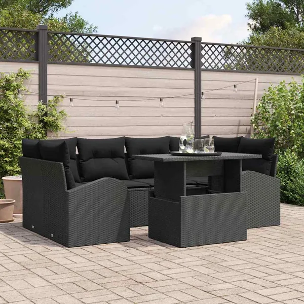 Ensemble de canapé de jardin 7 pcs Noir Poly Rattan