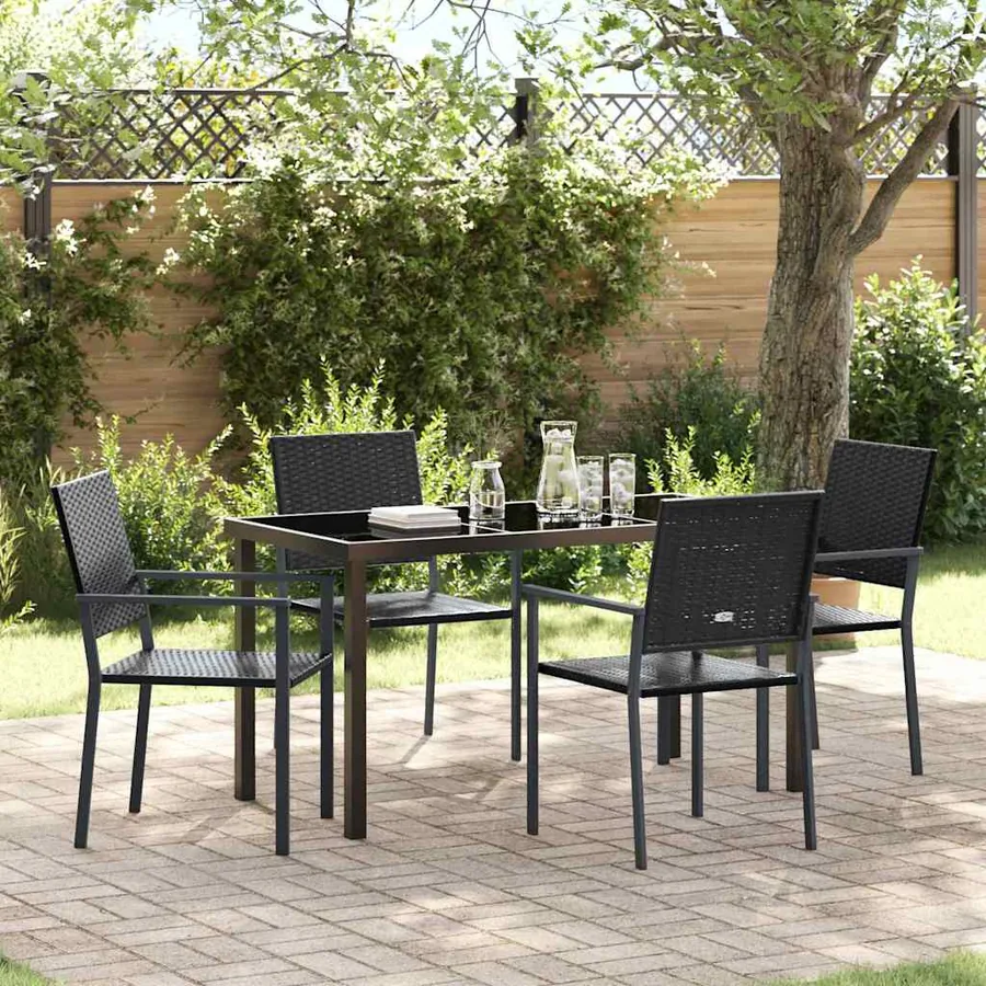 Ensemble de salle à manger pour jardin 5 pcs Noir Rotin PE