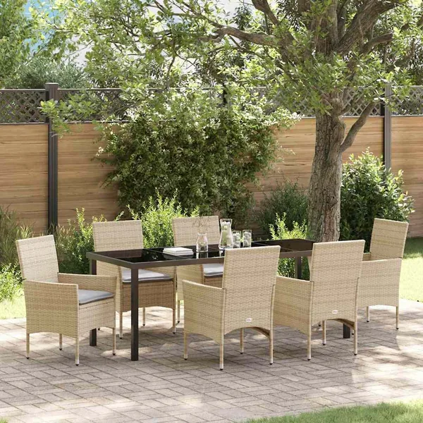 Ensemble de salle à manger pour jardin 7 pcs Beige polyrotin