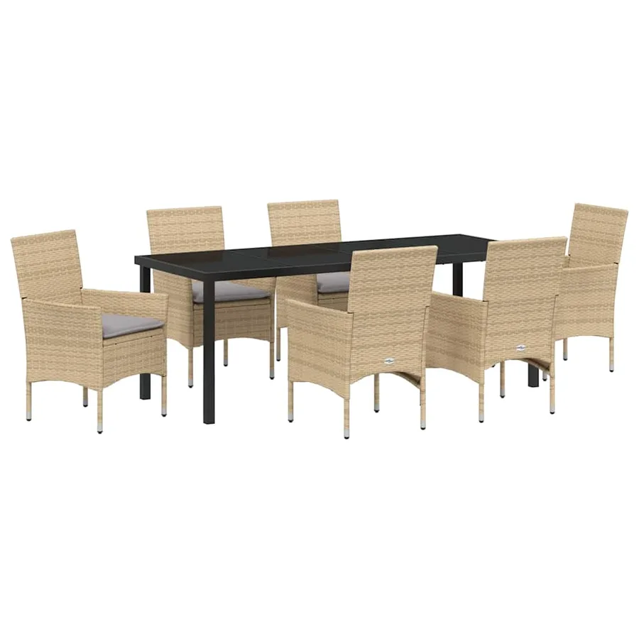 Ensemble de salle à manger pour jardin 7 pcs Beige polyrotin - 2