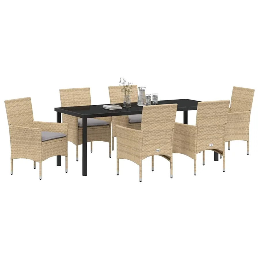 Ensemble de salle à manger pour jardin 7 pcs Beige polyrotin - 3
