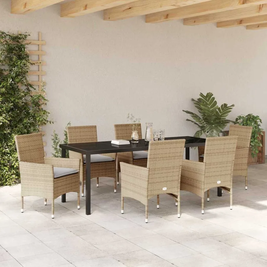 Ensemble de salle à manger pour jardin 7 pcs Beige polyrotin - 4