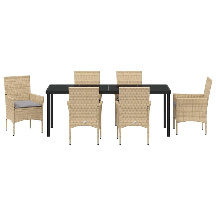 Ensemble de salle à manger pour jardin 7 pcs Beige polyrotin - 7