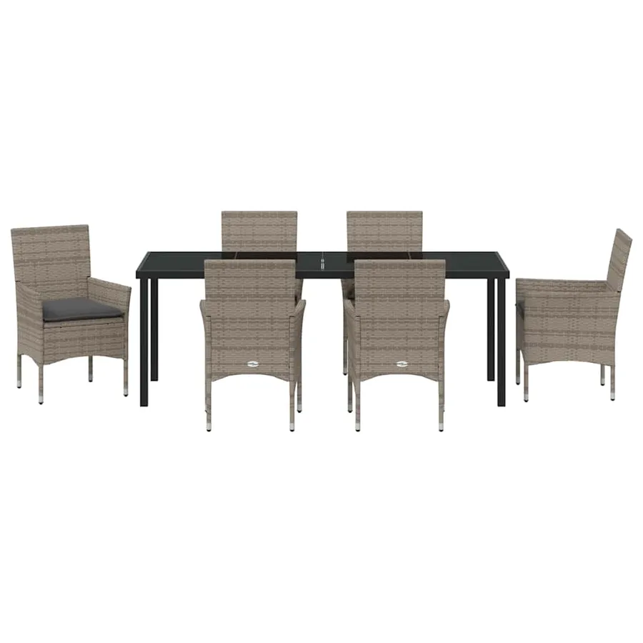 Ensemble de salle à manger pour jardin 7 pcs Gris polyrotin - 7