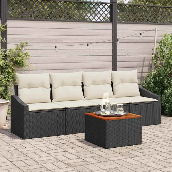 Ensemble de canapé de jardin avec coussin 5 pcs Noir polyrotin