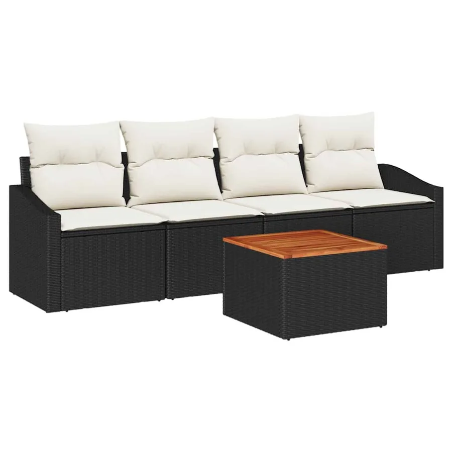 Ensemble de canapé de jardin avec coussin 5 pcs Noir polyrotin - 2