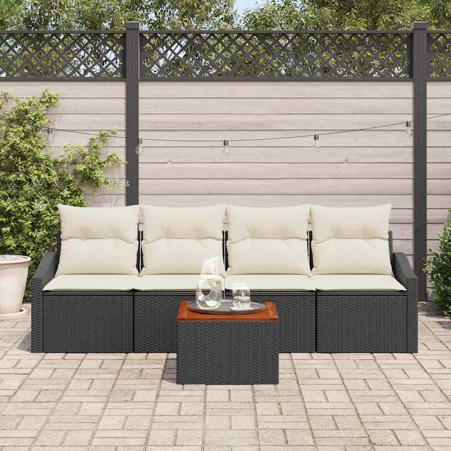 Ensemble de canapé de jardin avec coussin 5 pcs Noir polyrotin - 3