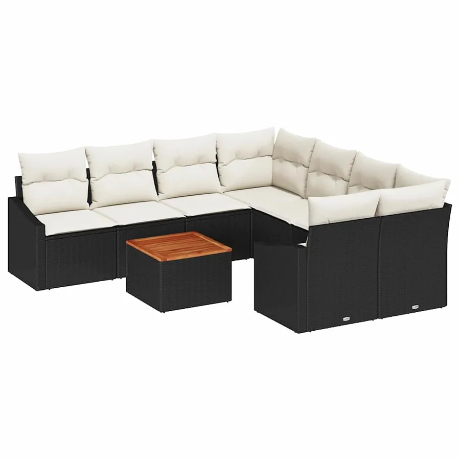 Ensemble de canapé de jardin avec coussin 9 pcs Noir polyrotin - 2