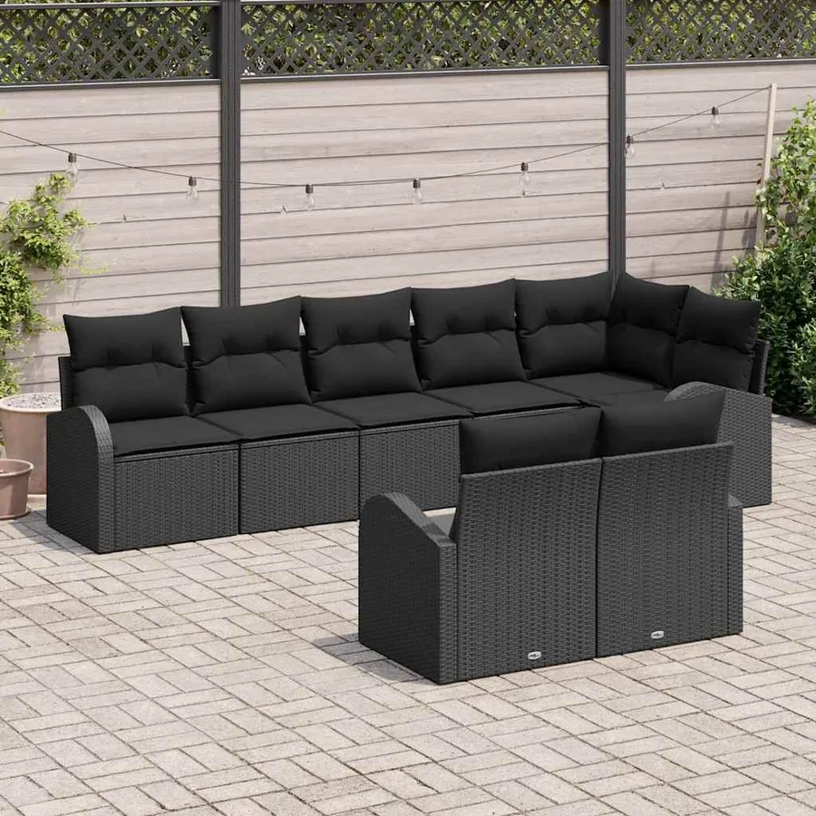 Ensemble de canapé de jardin avec coussin 8 pcs Noir polyrotin - 3