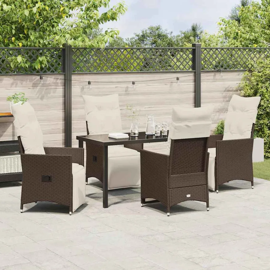 Ensemble de salle à manger pour jardin 5 pcs Marron polyrotin - 4